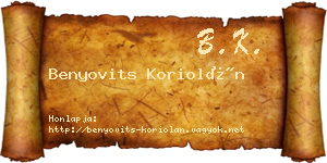 Benyovits Koriolán névjegykártya